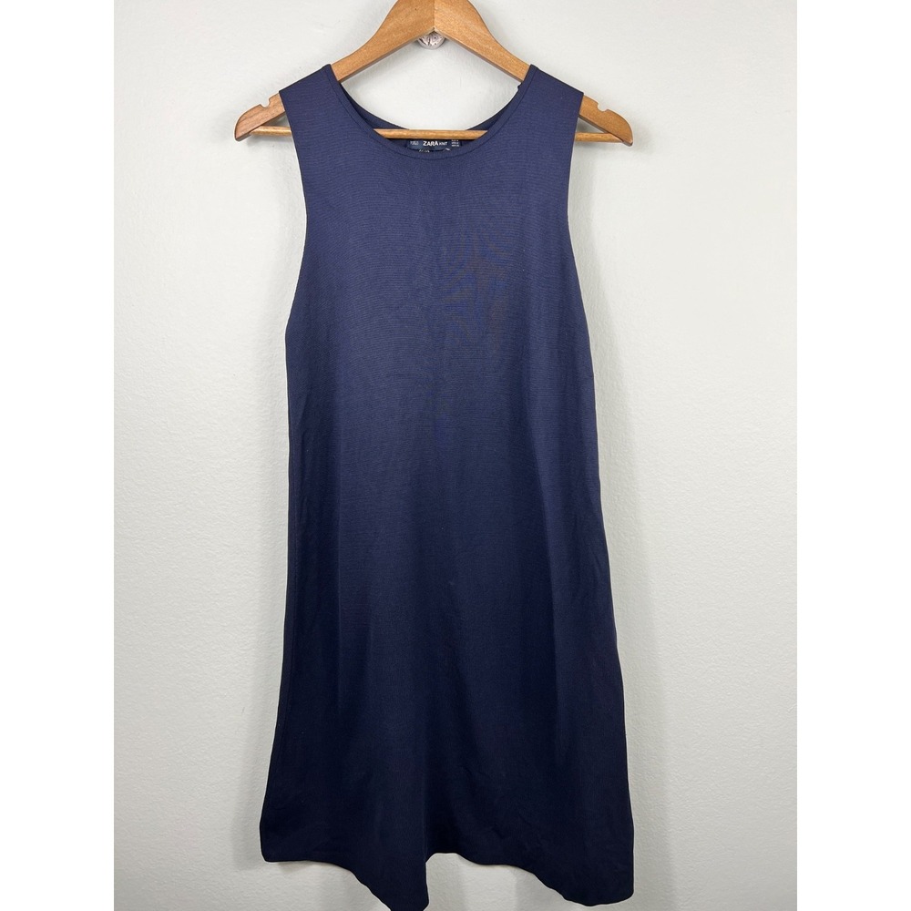 Zara Knit Womens Navy Lace Up Back A-line‎ Dress Sleeveless Size M